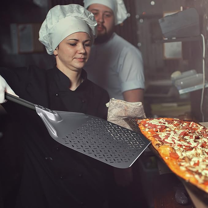 12 Inch Rectangular Pizza Peel, 12" x 14" Perforated Anodized Aluminum Pizza Turning Peel, Pizza Turning Paddle, 28.4 Inch Overall