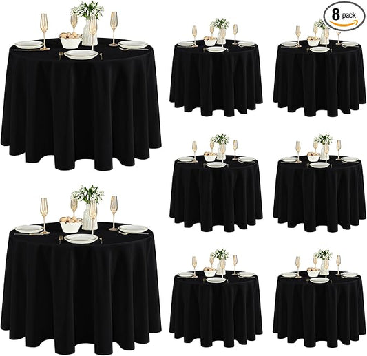 Fitable 8 Pack Round Tablecloths: Stain Resistant Wrinkle Free Circle Table Clothes, Washable Reusable Polyester Table Covers for Wedding Party Birthday Banquet Reception(Black, 120 Inch)