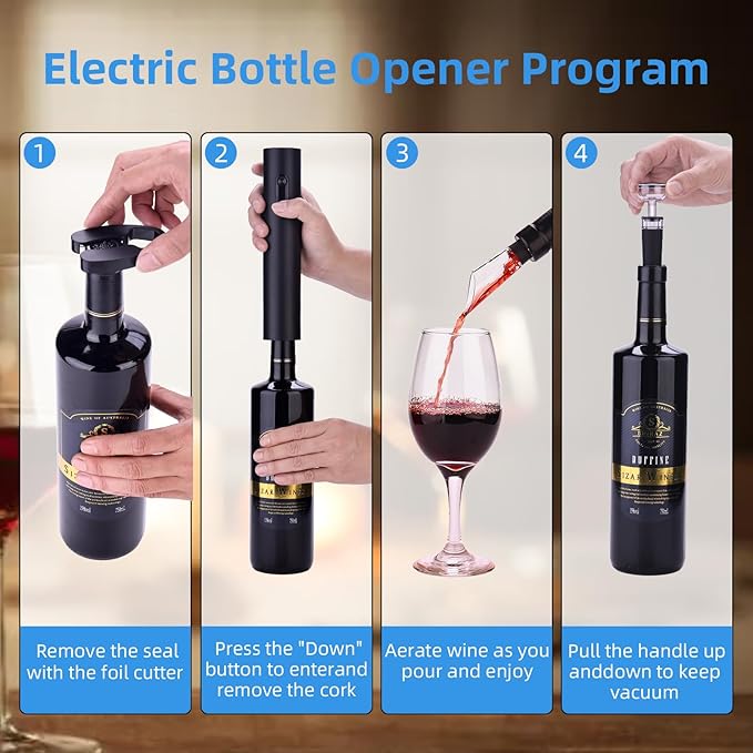 Wine Opener Electric Wine Opener Set Wine Bottle Opener Set Battery Wine Electric Opener with Foil Cutter Vacuum Preservation Stoppers Wine Dispenser