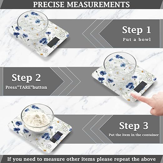 Food Scale Kitchen Digital Scale Food Ounces and Grams Dieting Baking Cooking Waterproof Glass Panels LCD Display,4 Units Scale Tare Function Daisy White