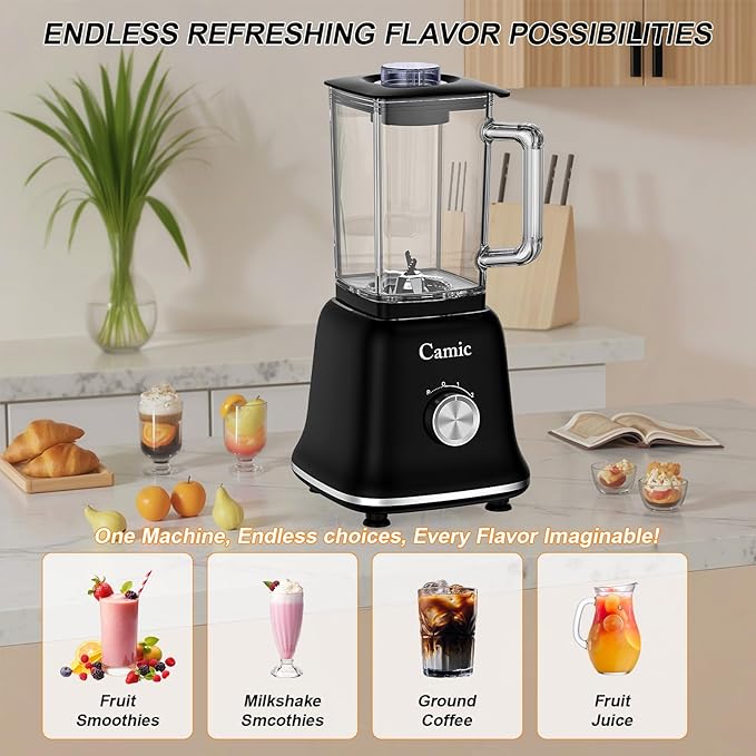 Glass Blenders for Kitchen with 750W, 54Oz. Countertop Blender Glass Jar Food Processor Combo, BPA-Free Blender for Smoothies, Ice Crush,Nuts, Frozen Drinks and Fruits (Black)