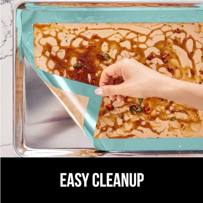 GORILLA GRIP Reusable Nonstick Silicone Baking Mat, 2-Pack, BPA-Free Oven Safe Food Liner for Toaster Ovens, Mini Cookie Sheets, Easy Clean, Holiday Baking Essentials, 11.75x8.25, Quarter Sheet, Mint