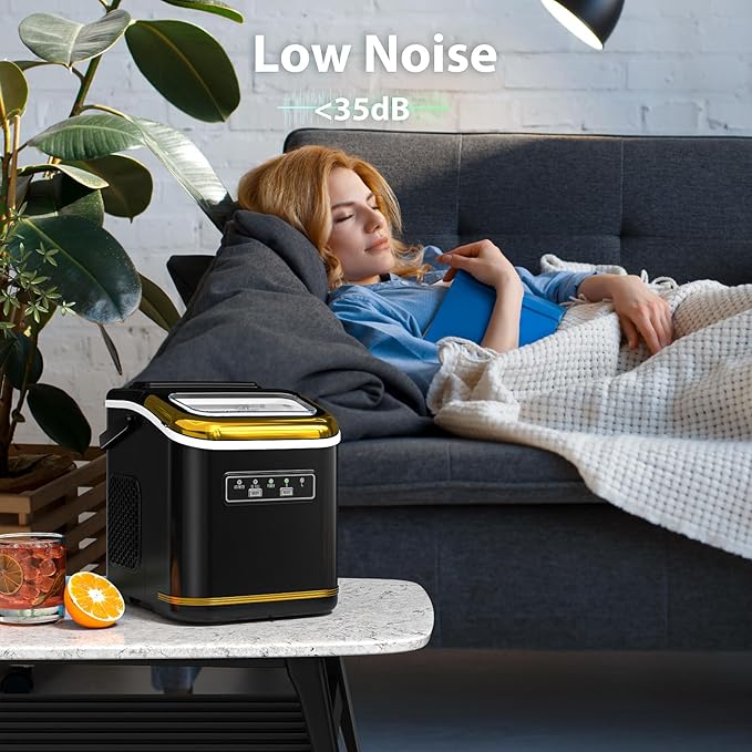 Countertop Ice Maker Machine, Portable Compact Small Bullet Ice Maker with Self Cleaning Function Makes 9 Cubes in 6 Minutes, Up to 26lbs in 24 Hours, Ideal for Camping Dorm Home Outdoor Use(Black)