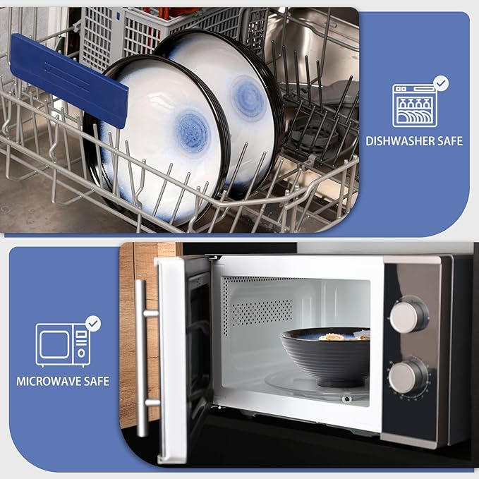 NUTRIUPS 8 Inch Ceramic Ramen Bowl Set of 2 Pho Bowls 40oz Japanese Noodle Udon Soup Bowls with Spoons and Chopsticks (Moon Blue)