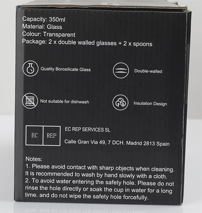 LIBWYS 2 Pack Double Walled Coffee Cups Glasses Mugs, 12oz Espresso Cappuccino Latte Tea Cups with Handle, Heat Resistant Borosilicate Clear Glasses 350ml