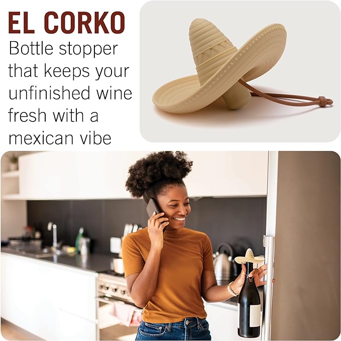 Elcorko Silicone Wine Stopper with Sombrero Design, Keeps Wine Fresh - Pack of 3