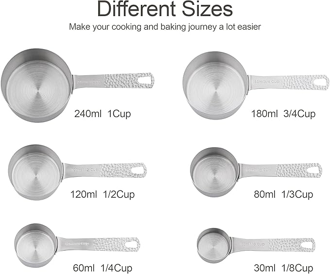 Measuring Cups and Spoons Set 16, 18/8 Stainless Steel Measuring Cups and Spoons Set, Metric & US 6 Measure Cup & 7 Measure Spoon with 1Leveler & 2 Locking Rings for Baking & Kitchen