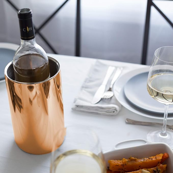 Wine Chiller for Bottles (Copper) - Champagne Bucket, Elegant Wine Bottle Chiller and Champagne Cooler, Insulated Wine Bucket Keeps Wine Cool, Champagne Bottle Chiller Fits Any Single Bottle