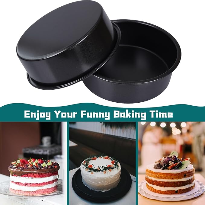 6 Inch Cake Pan Set for Baking - 2 Round Cake Pans with 50 Pieces Parchment Paper, Nonstick Deeper Circle Cake Baking Pans Sets for Baking-Black