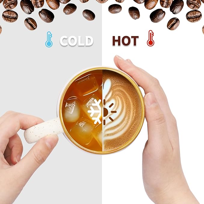 12 oz Coffee Mugs Set of 4, Modern Stackable Coffee Cups Set for Latte, Hot Tea, Cappuccino, Ceramic Coffee Mug Tea Cup, Dishwasher & Microwave Safe, Housewarming Wedding Present (Beige)