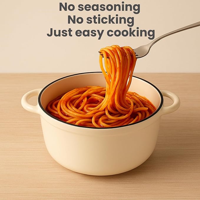 QuliMetal Enameled Cast Iron Cookware Set, 5 Pcs Pots and Pans with Lid, Skillet, Frying Pan, Saucepan & Dutch Oven for All Stovetops, PFA Free - Ideal for Sourdough Bread Baking