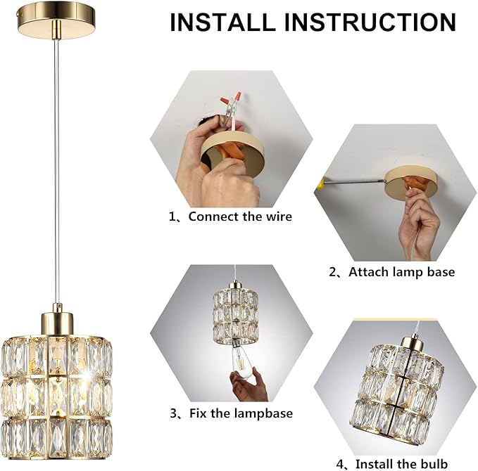 Gold Crystal Pendant Light, Pendant Lights Kitchen Island 3 Pack, Adjustable Modern Pendant Light, Hanging Light Fixtures for Dining Room Entryway Living Room Bar