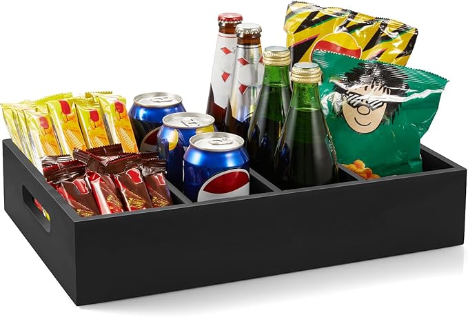 DRASTAR Snack Tray Organizer, Wooden Snack Display for Counter, Snack Bar Station, Chip Organizer for Pantry Shelf, Snack Basket Organizer, Kitchen Office