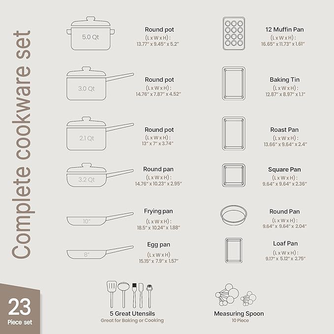 Pots and Pans Set, 23-Piece Non Stick Cookware & Bakeware Sets with Plaid Pattern, Stackable Design, Dishwasher Safe, Stain-resistant, Oven & All-Stove Safe, Tempered Glass Lid, Golden