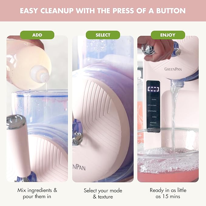 GreenPan Frost Ice Cream Machine & Frozen Drink Maker, Soft Serve, Slushie, Milkshakes & Cocktails, No Freezer Needed, 15-in-1, 7 Textures, Quiet & Rapid, Easy Clean, Family Size, Strawberry Pink