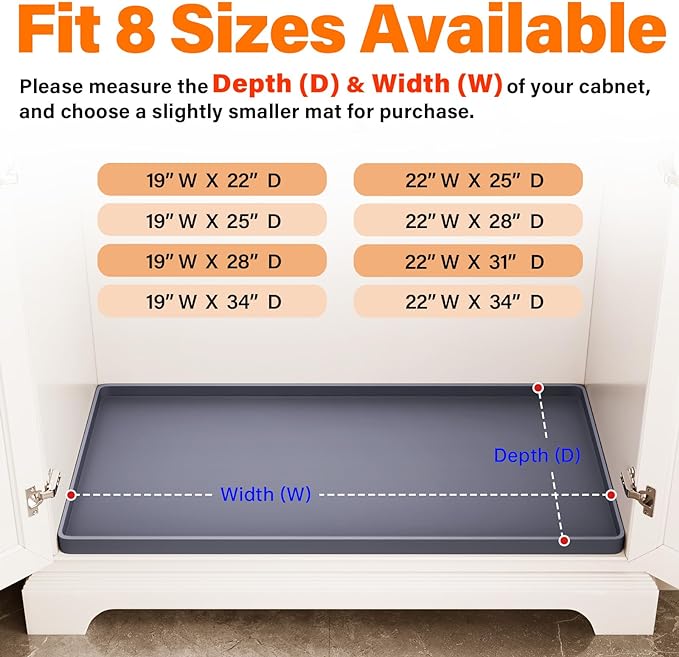 FLATO Waterproof Under Sink Mat 19" x 19" Shelf Liner for Kitchen and Bathroom, Cabinet Protector, Organizers and Storage, Flexible Silicone Drip Tray