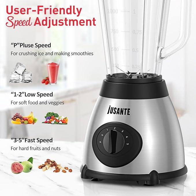 Blender for Smoothies, 1000W Glass Blender for Kitchen Countertop with 48oz Glass Jar Ice Crusher or Juice, Milkshake, Dessert