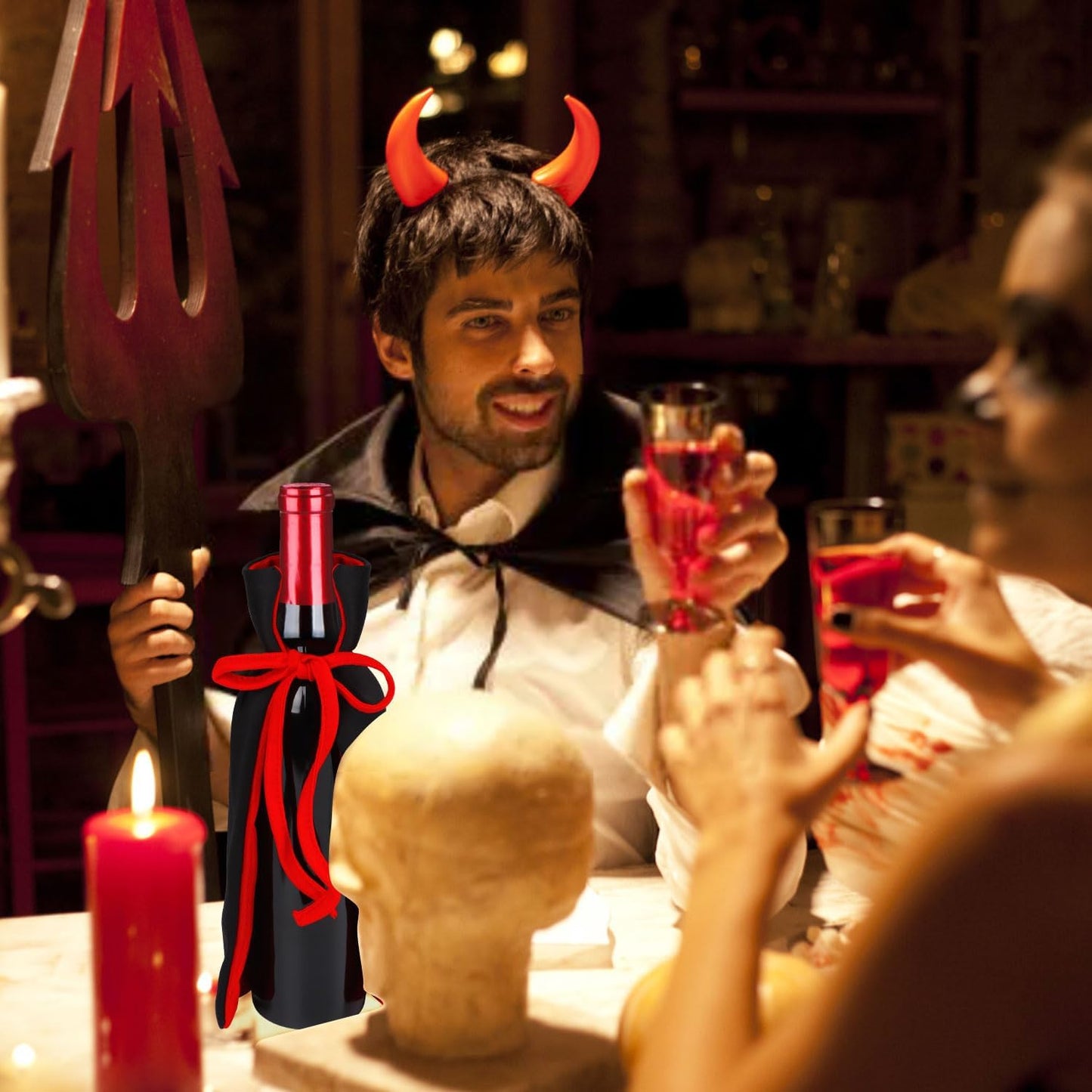 LOMIMOS Vampire Halloween Wine Bottle Cover,2pcs Dracula Halloween Wine Cover for Ghost Festival Dinner Ornament Hostess Best Party Table Decor