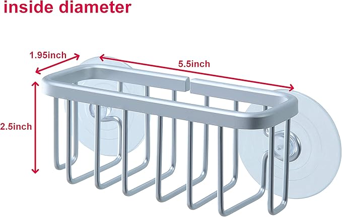 SunnyPoint NeverRust Kitchen Sink Suction Holder for Sponges, Scrubbers, Soap, Kitchen, Bathroom, 6"L x 2.36" W x 2.56"H , Aluminum (Mat Silver, Set of 1)