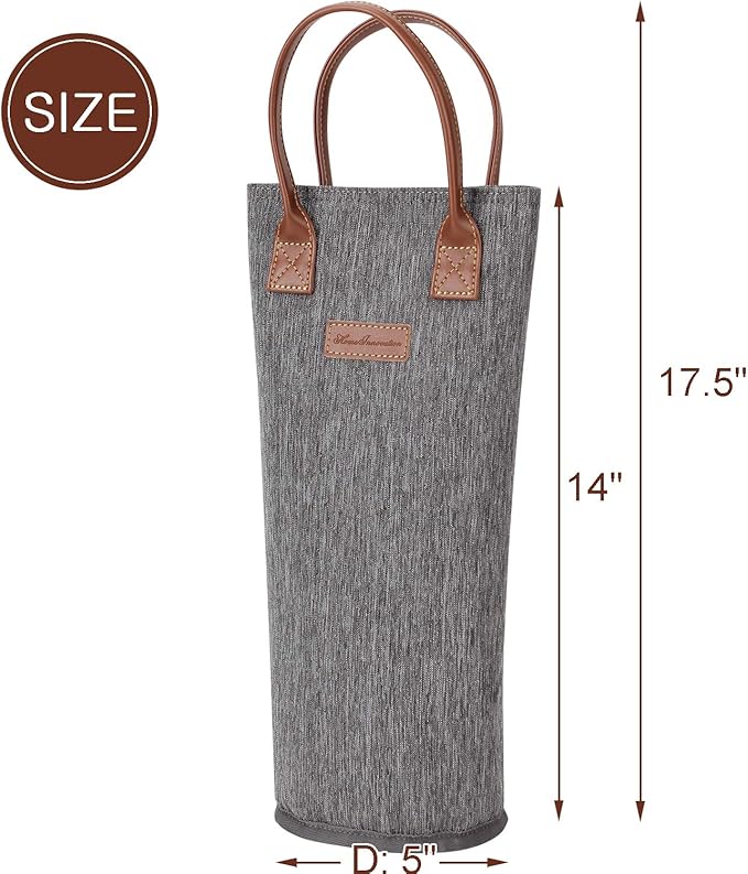 Single Bottle Insulated Wine Tote, 1 Bottle Wine Carrier Bag Padded Wine Cooler Perfect Wine Lover's or Wedding Gift-Grey