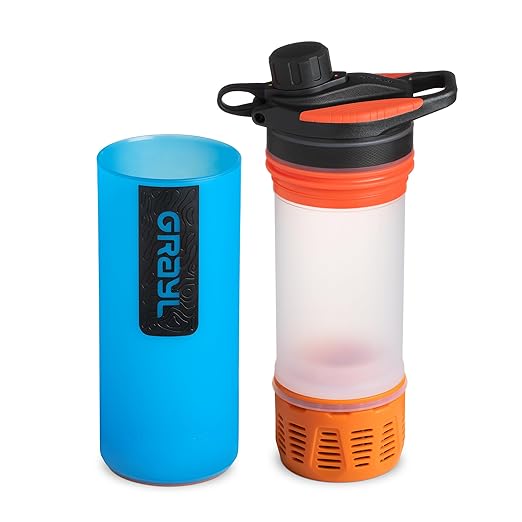 GRAYL GeoPress 24 oz Water Purifier Bottle - Filter for Hiking, Camping, Survival, Travel (Bali Blue)
