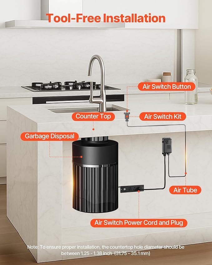 VEVOR Garbage Disposal Air Switch Kit, Dual Outlet Sink Top Air Switch for Food Waste Disposal, 3.5-inch Long Brushed Silver Stainless Steel ON/OFF Air Button for Granite, Marble, Quartz Countertops