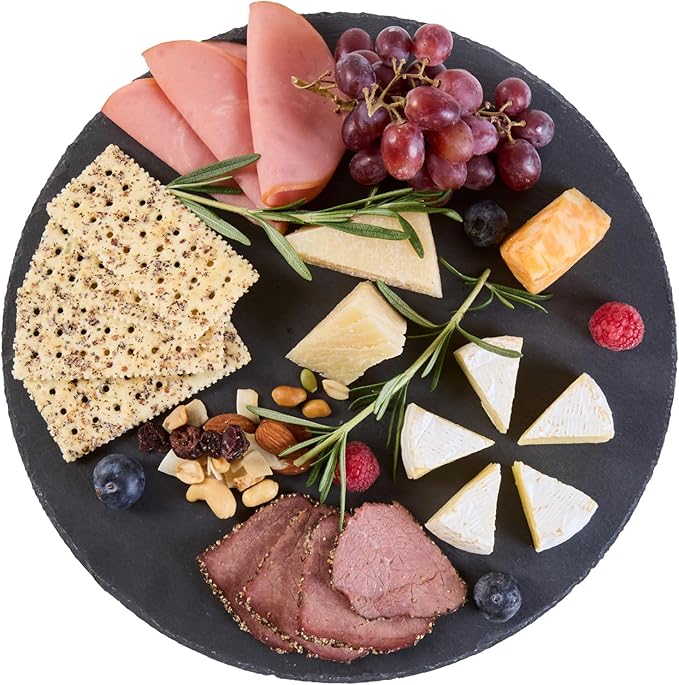 Restaurantware Slate Serving Trays 4 Pack of 11.81" Foam Feet Charcuterie Stone Plates Rustic Edges Freezable Black Square Serving Display Cheese Boards for Kitchen, Gourmet, Dining, Parties