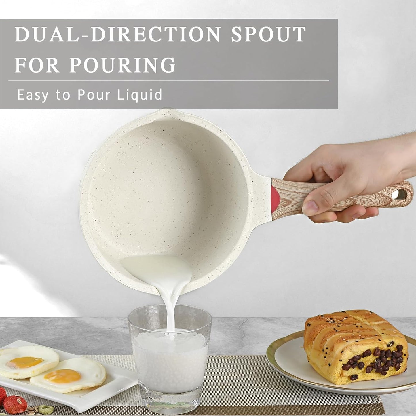 VINCHEF Nonstick Saucepan with Lid, 3QT Sauce Pan with Stay Cool Handle, Non Stick Small Cooking Pots Induction pot, Dishwasher Safe, Compatible for All Stove Top, PFAS and PFOA Free White