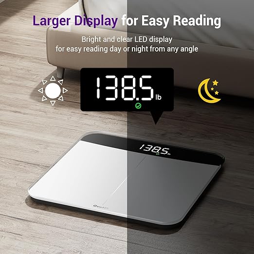 Scale for Body Weight, Highly Accurate 450lb Digital Bathroom Scales for People, Automatic Weighing Machine for Baby, Pet, Light Items, Large LED, Sturdy and Durable Base, White
