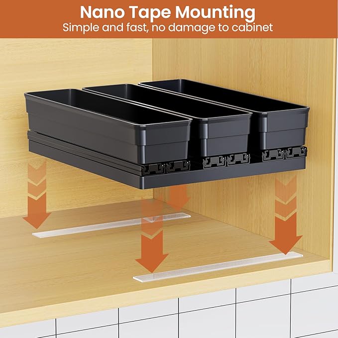 Pull Out Spice Rack Organizer for Cabinet, Slide Out Spice Racks Organizer, Easy to Install Spice Cabinet Organizers, 2.3''Wx10.35''Dx8.26''H, 3 Pack-2 Tier(Black)