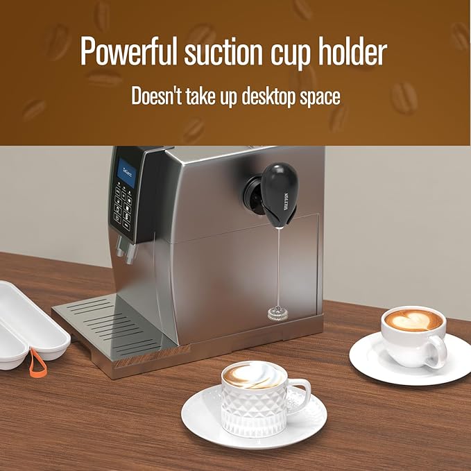 Hiltton Rechargeable Milk Frother with Stand & Travel Pouch – Portable Electric Handheld Frother, Stainless Steel Waterproof Detachable Whisk, Drink Mixer for Lattes, Cappuccinos & More