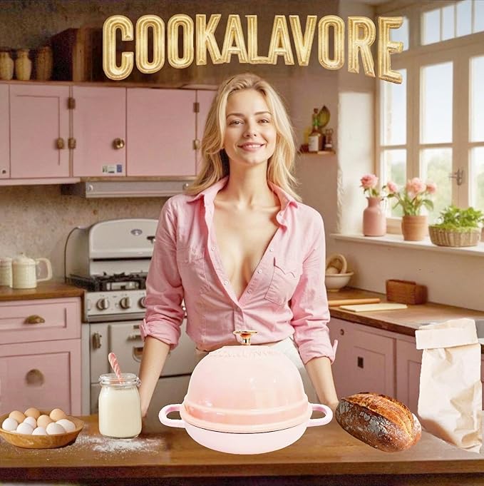 Dutch Oven for Bread Baking,6 Quart Enamel Bread Oven for Sourdough,10.5"Bread Oven with Lid,Bread Pans for Homemade Bread,Pink Thick Enamel Bread Pan-with Silicone Baking Mat&Recipe,Gifts for Family