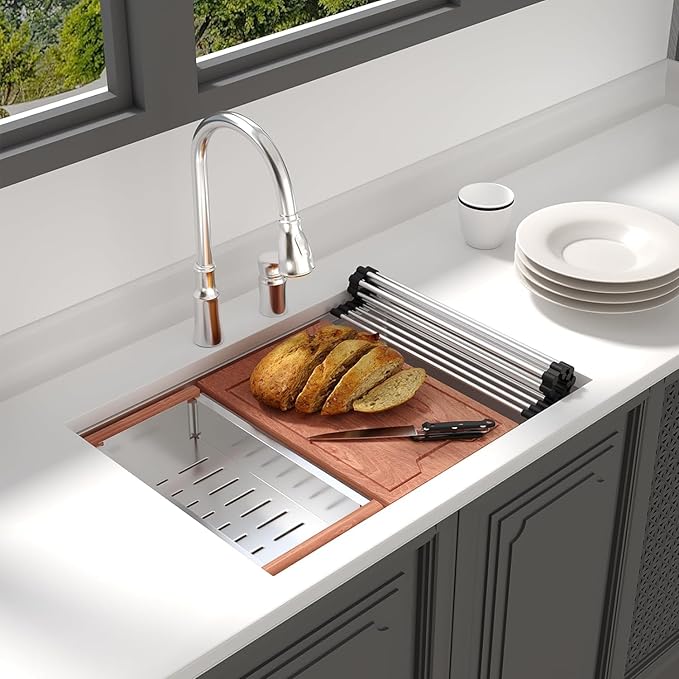 Lordear 28 Undermount Kitchen Sink Stainless Steel 16 Gauge Under Counter Workstation Sink Single Bowl 304 Stainless Steel One Basin Handmade Sinks