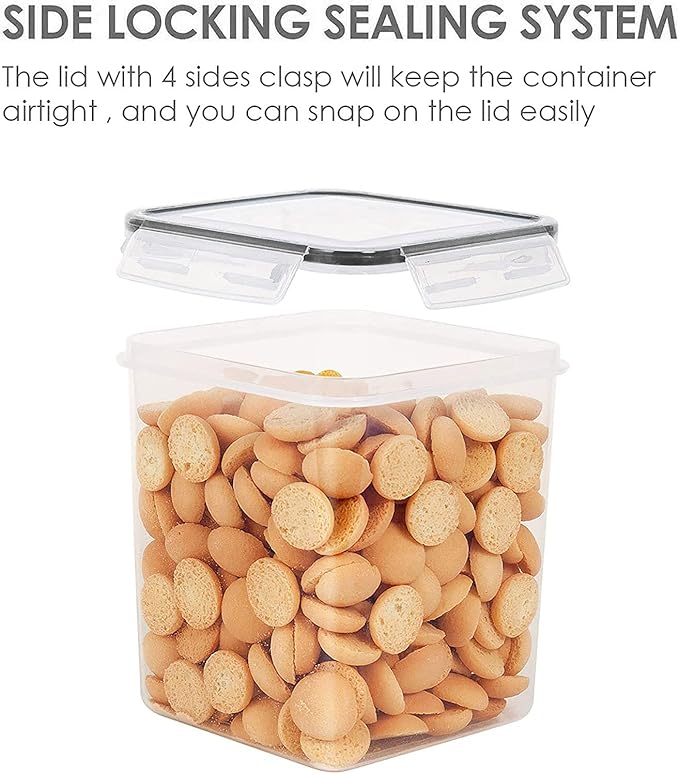 Vtopmart Food Storage Containers 2.5L / 84.5oz, 4 Pieces BPA Free Plastic Airtight Canister for Flour, Sugar, Baking Supplies, with 4 Measuring Cups and 24 Labels, Black