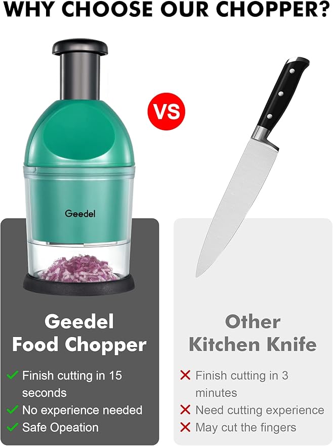 Geedel Food Chopper, Easy to Clean Manual Hand Vegetable Chopper Dicer, Dishwasher Safe Slap Onion Chopper for Veggies Onions Garlic Nuts Salads