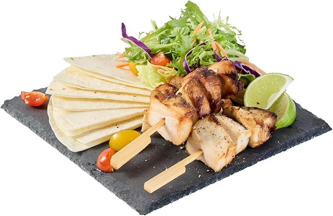 Restaurantware Slate Serving Trays 10 Pack of 8 x 8" Foam Feet Charcuterie Stone Plates Rustic Edges Freezable Black Square Serving Display Cheese Boards for Kitchen, Dining, Parties