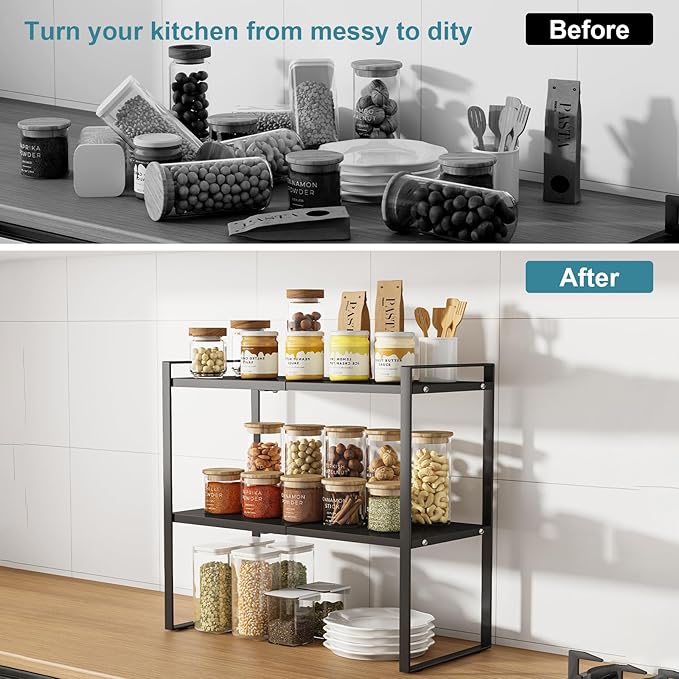 Cabinet Shelf Expandable Height Adjustable Organizer Riser for Kitchen Cabinet Pantry Cupboard Under Sink Countertop Organization