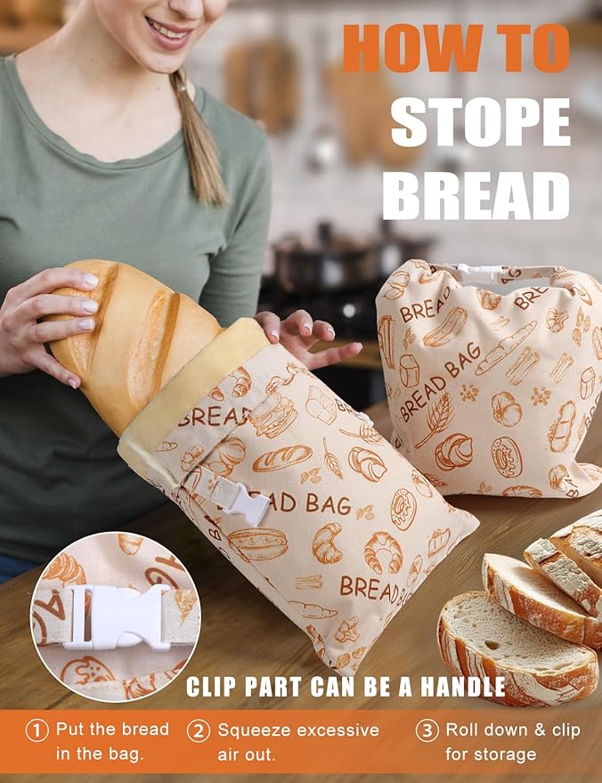 Reusable Beeswax Bread Bags(2 Pack), Beeswax Bags for Sourdough/Homemade Bread, Natural Cotton Bees Wax Bag, Fresh and Refrigerable, New Upgrade Food Storage Bag, Large Capacity and Portable