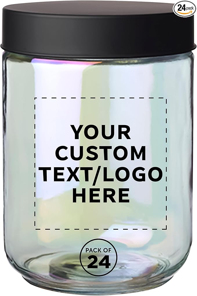 DISCOUNT PROMOS Custom Luminous 32 oz.Storage Jars Set of 24, Personalized Bulk Pack - Durable Kitchen Organization, Home Decor Essentials, Food Storage Solutions - Clear