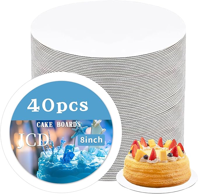 JCD Cake Boards 40 PCS, Cake Boards 8 Inch Round, Disposable Cake Plates, Food Grade Cake Base Cake Tray Cake Circles, 8 Inch Cake Board White Cardboard Circles Round Base (White, 8inch/40Pcs)
