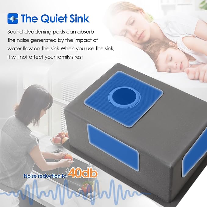 22x18x9 Inch Drop in Kitchen Sink, Handmade 304 Black Stainless Steel Sink, Centre-Offset Drain, R10 Tight Corner, Topmount Kitchen Sink with Strainer & Bottom Grid