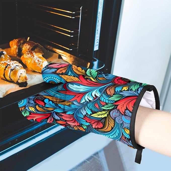 Oven Mitts Pot Holders Set 3 for Kitchen, Retro Flowers Insulation Oven Gloves Heat Resistant Pot Pads Cook Essentials Accessories for BBQ Baking Cooking Kitchen Decor Gifts for Women