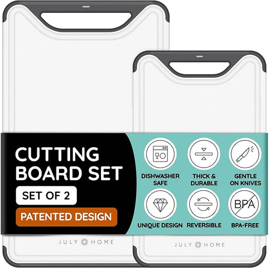 Cutting Boards for Kitchen, Plastic Cutting Board Set of 2, Dishwasher Safe Cutting Boards w/Juice Grooves for Meat, Veggies, Easy Grip Handle, Easy Grip Handle