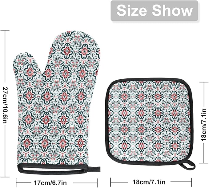 Oven Mitts Pot Holders Set 3 for Kitchen, Mandala Pattern Insulation Oven Gloves Heat Resistant Pot Pads Cook Essentials Accessories for BBQ Baking Cooking Kitchen Decor Gifts for Women