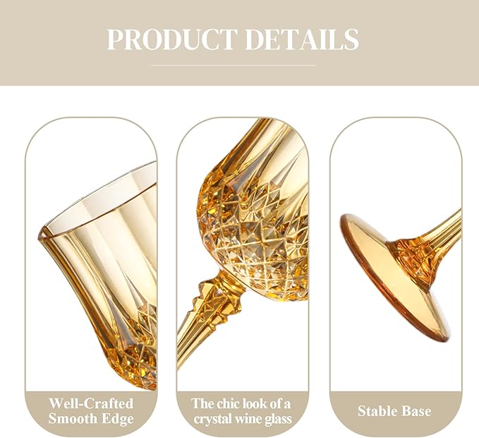 XUWAIDSGN 48 Pcs 7oz Plastic Vintage Wine Glasses Drinking Glasses Unbreakable Wedding Glassware Crystal Water Goblets Reusable Drinkware Vintage Champagne Flutes (48, Amber)