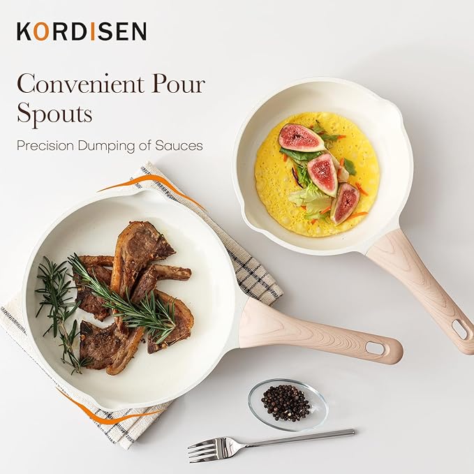 Kordisen Nonstick Ceramic Frying Pan Set, 3 Piece Ceramic Skillet Set, Healthy Non Toxic Cooking Pan, Stay-Cool Handle, Induction Compatible, PFOA & PFAS Free, White
