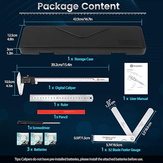 Housolution Digital Caliper 12 Inch, Caliper Measuring Tool with Large LCD Screen, Inch/MM, 4 Measuring Ways, Auto-Off LCD Stainless Steel Micrometer Vernier Caliper for Printing Jewelers Woodworkers