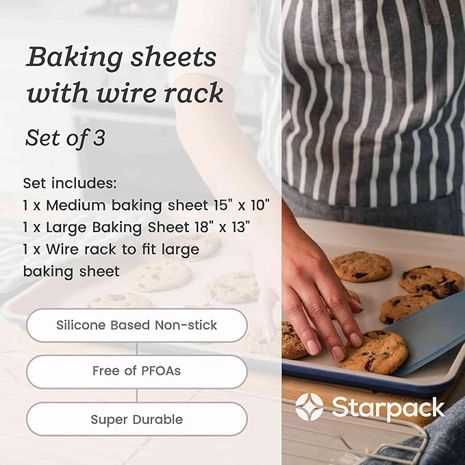 Starpack 'Bakers Gonna Bake' High Performance Nonstick Baking Sheet Pan set of 2 with Wire Rack for baking cookies and more