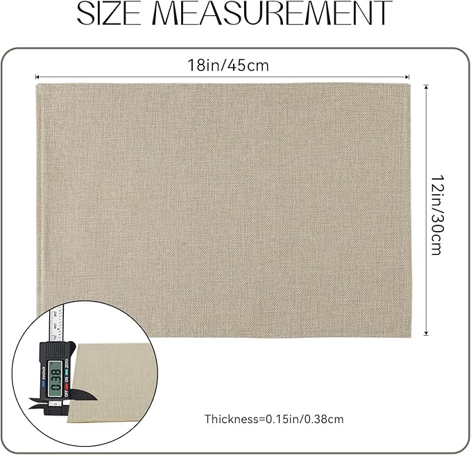 Romanstile Cloth Placemats Set of 6-12 x 18 Inch, Heat Resistant Double Layered Thickened Burlap Place Mats, Washable Faux Linen Farmhouse Table Mats for Kitchen/Dining/Party/Outdoor, Beige