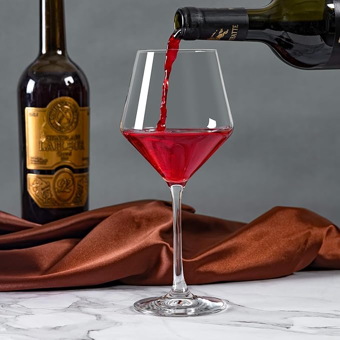 Hand-Blown Crystal Wine Glasses Set of 4, 16OZ, Long Stem Glasses for Red and White Wine, Christmas and Wedding Gifts (4)